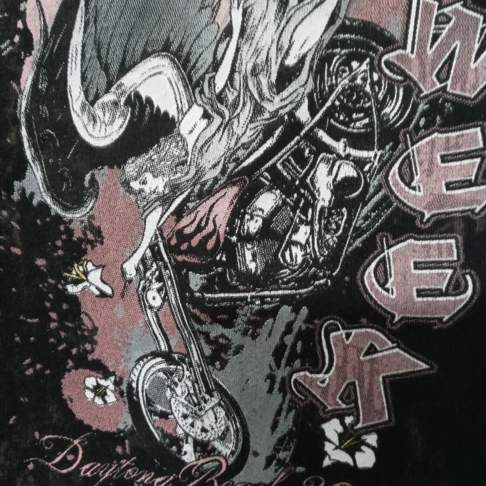 Daytona Beach 2009 Bike Week V Neck Graphic T Shirt. Angel On motorcycle